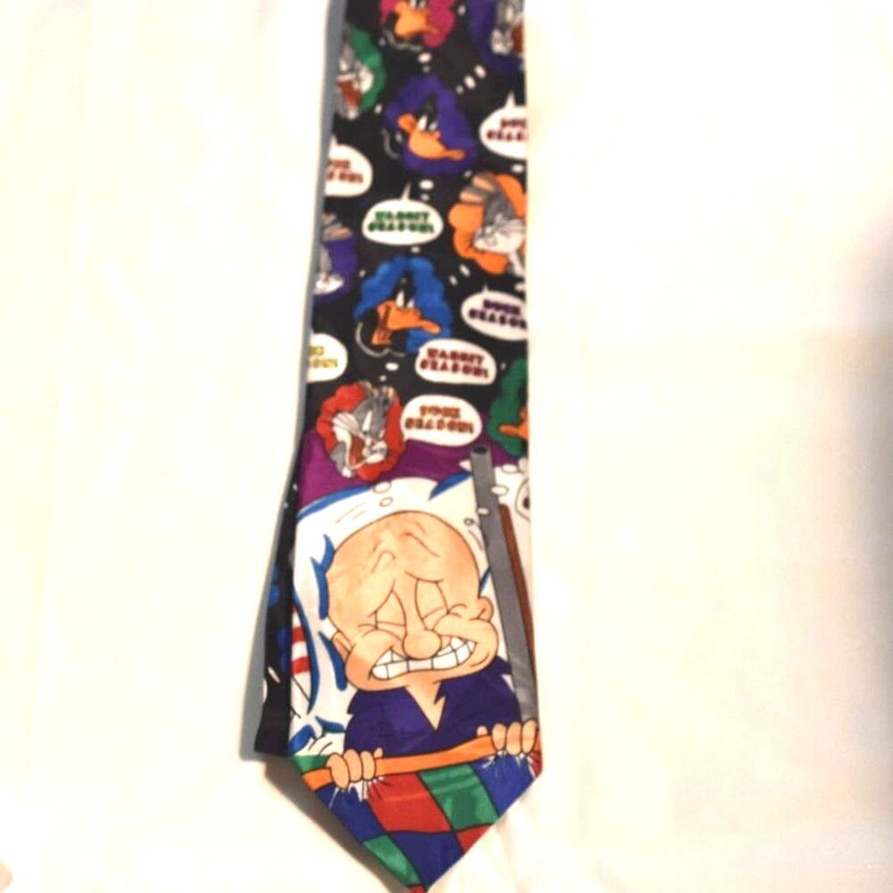 Vintage 1990's Looney Tunes Elmer Fudd Dreaming Wabbit Season Duck Season Tie